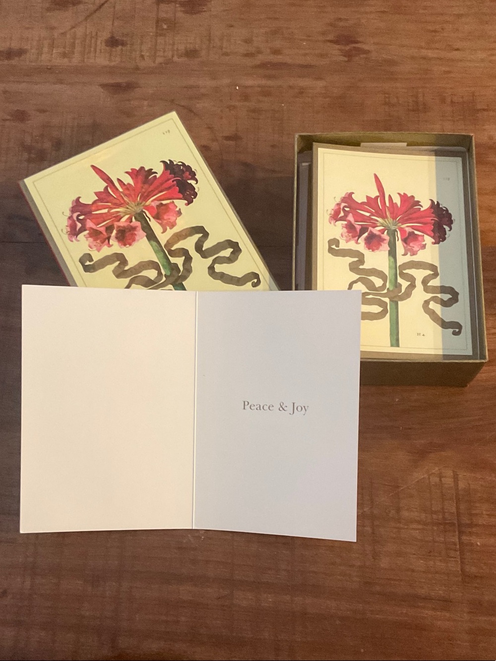 Pink Floral 'Peace & Joy' Boxed Note Card Set - Holiday Greeting Cards